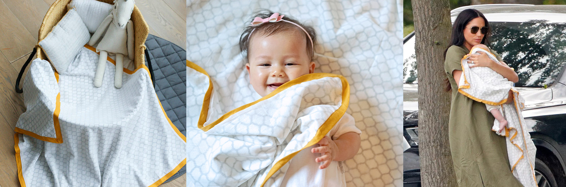 A Dohar Receiving Blanket is a lightweight and breathable blanket designed for newborns and infants. Meghan Markle was seen wrapping her baby, Archie, in a Malabar Baby Erawan Dohar, showcasing its gentle and versatile comfort.