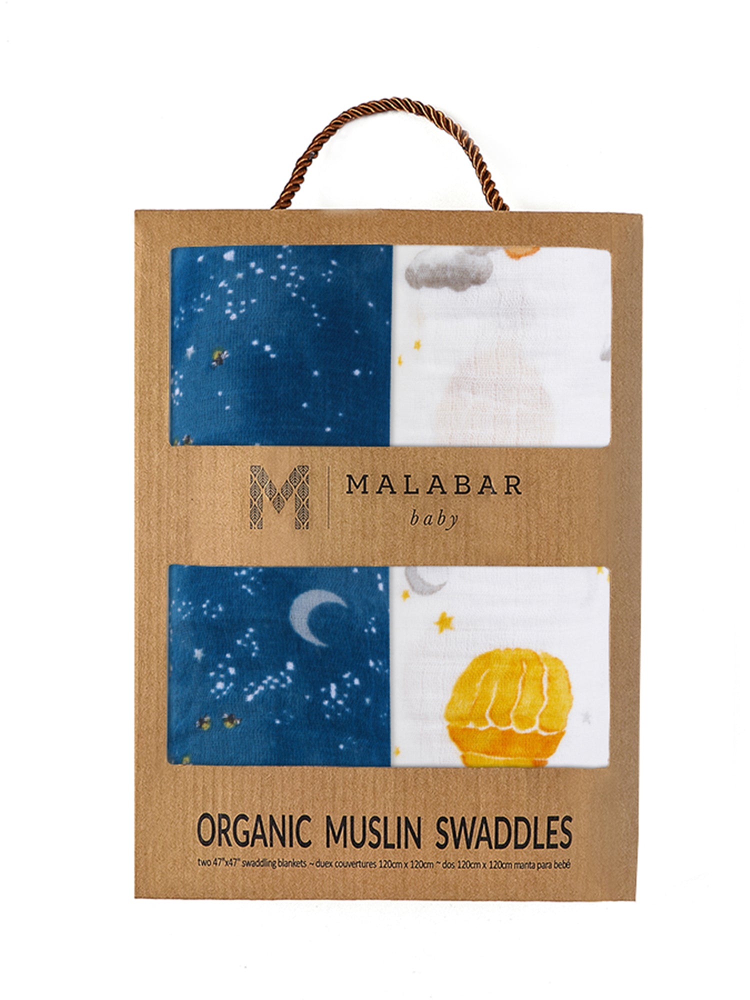 Organic Swaddle Set - Fly Me To The Moon (Starry Night & Hot Air Balloon)