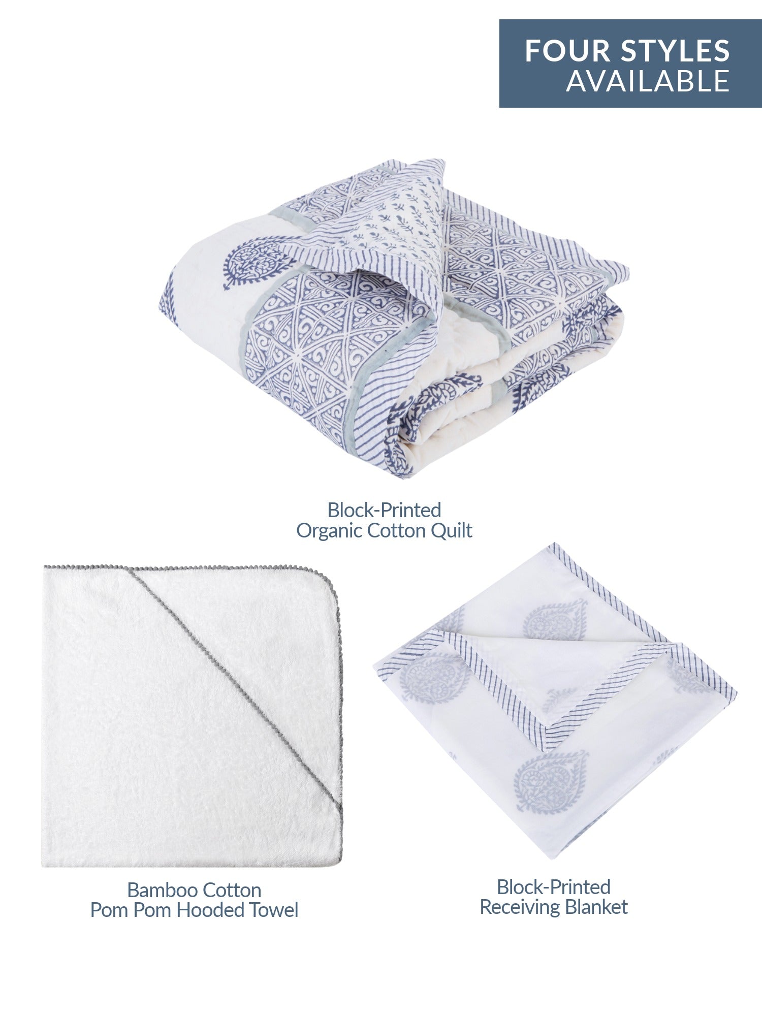 Fort Blue Paisley Gift Set - Going Home Newborn Bed + Bath Gift Set