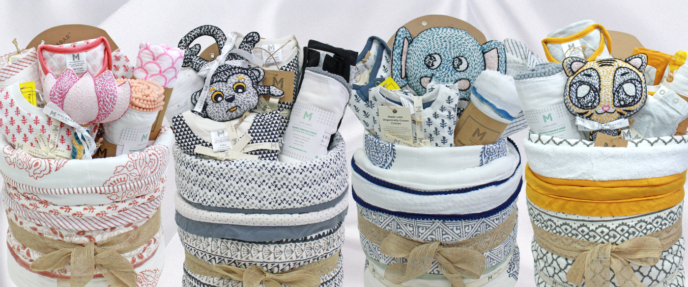 Luxury baby hamper with soft blankets and plush toys