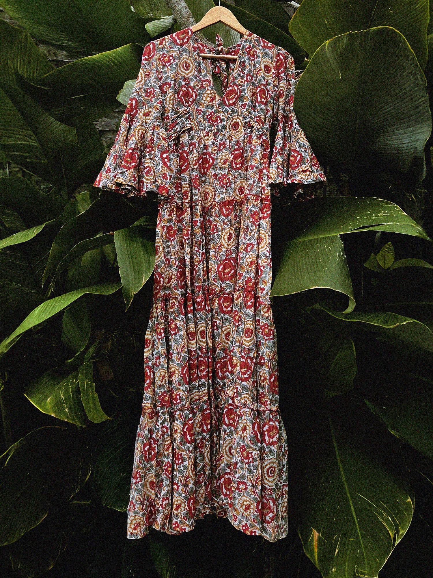 Block Printed Dress - Lucky Red Floral Women's Xs Block Printed Dress - Lucky Red Floral Women's Xs