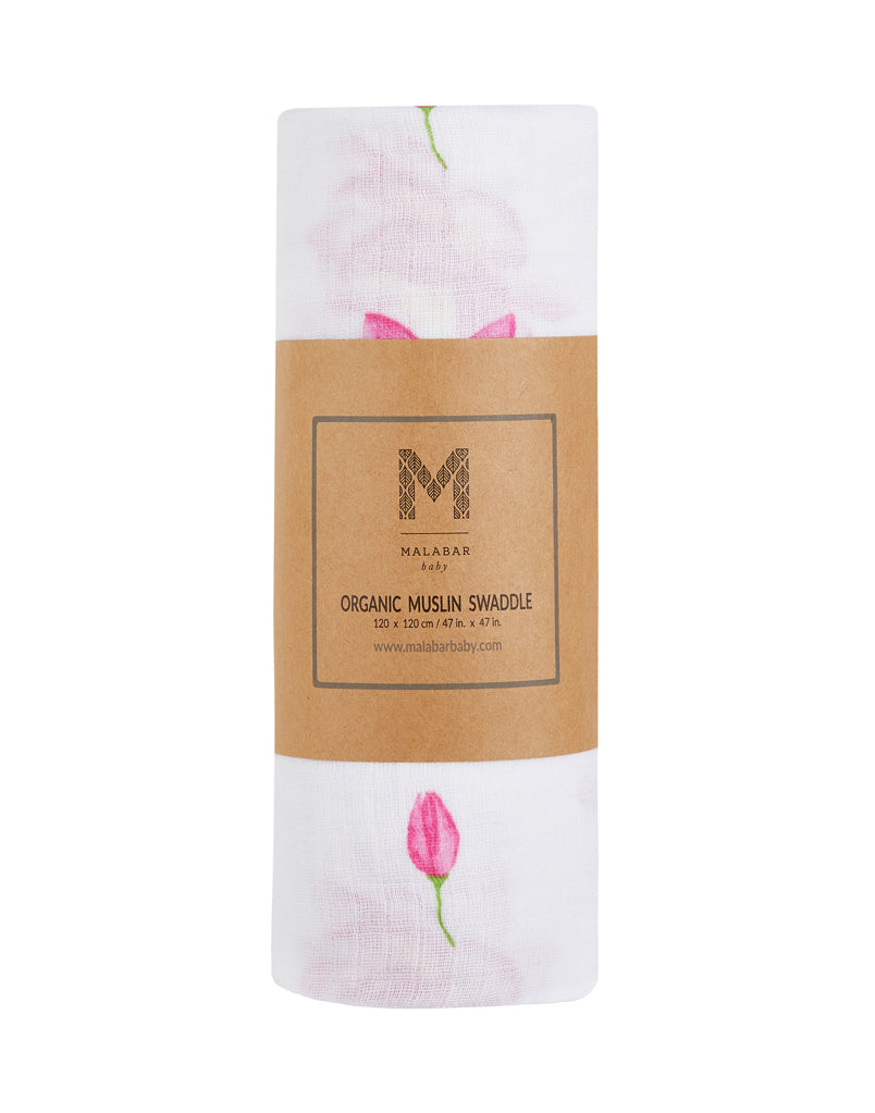 Malabar baby's 100% GOTS certified organic cotton super soft baby swaddle. Swaddle gets softer after every wash. The perfect newborn and baby shower gift.