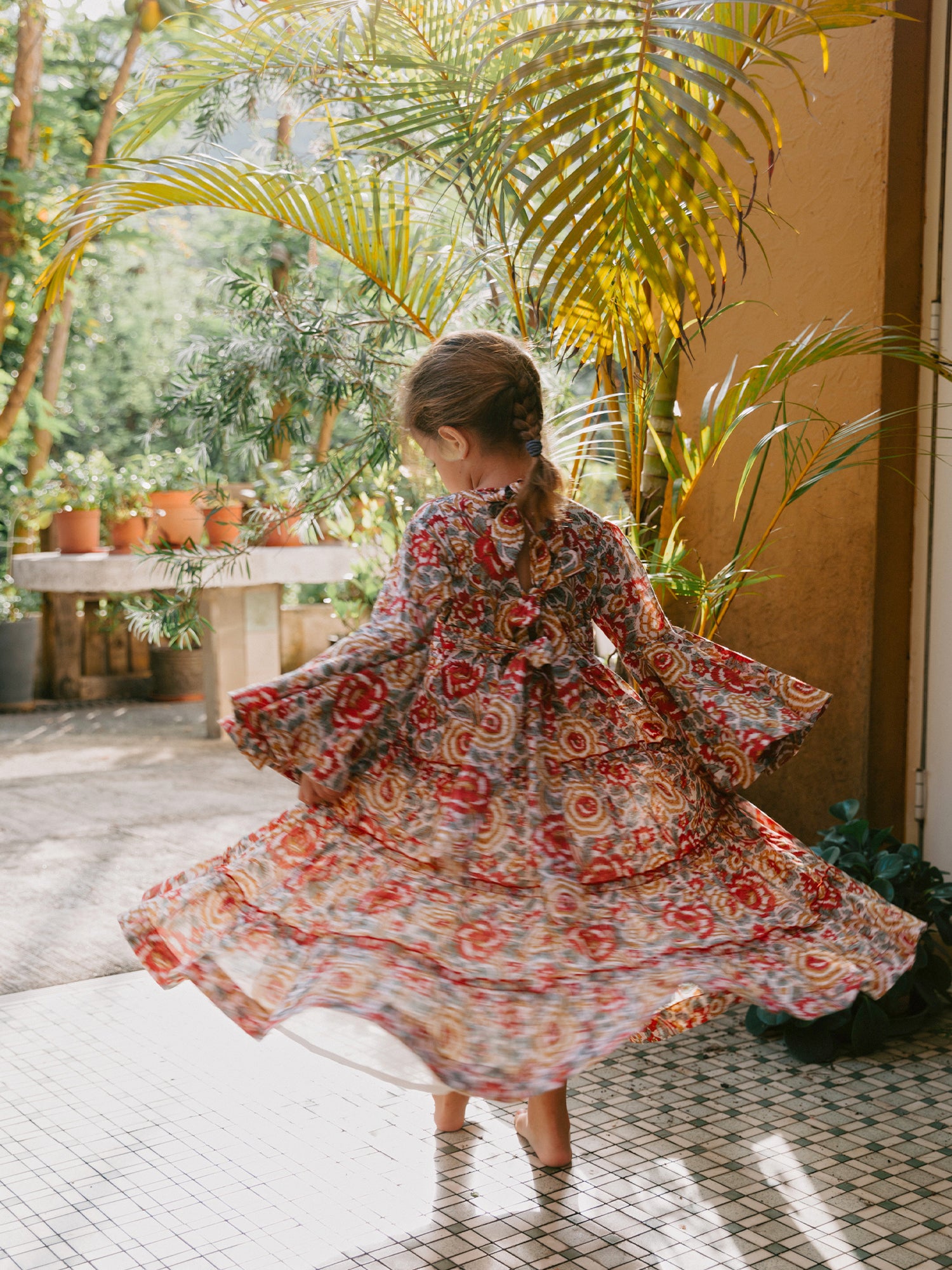 Block Printed Girl's Dress - Lucky Red Floral