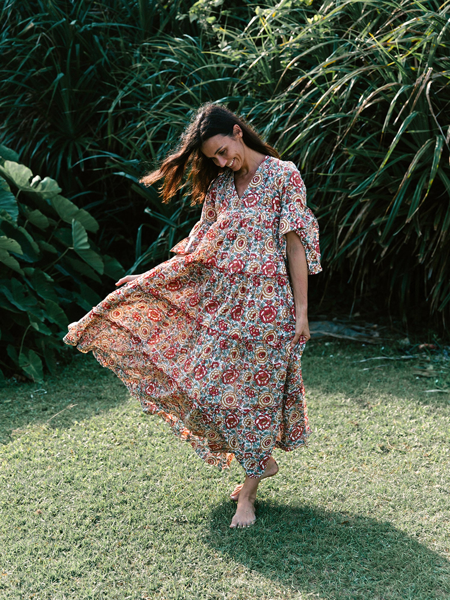 Block Printed Women's Dress - Lucky Red Floral