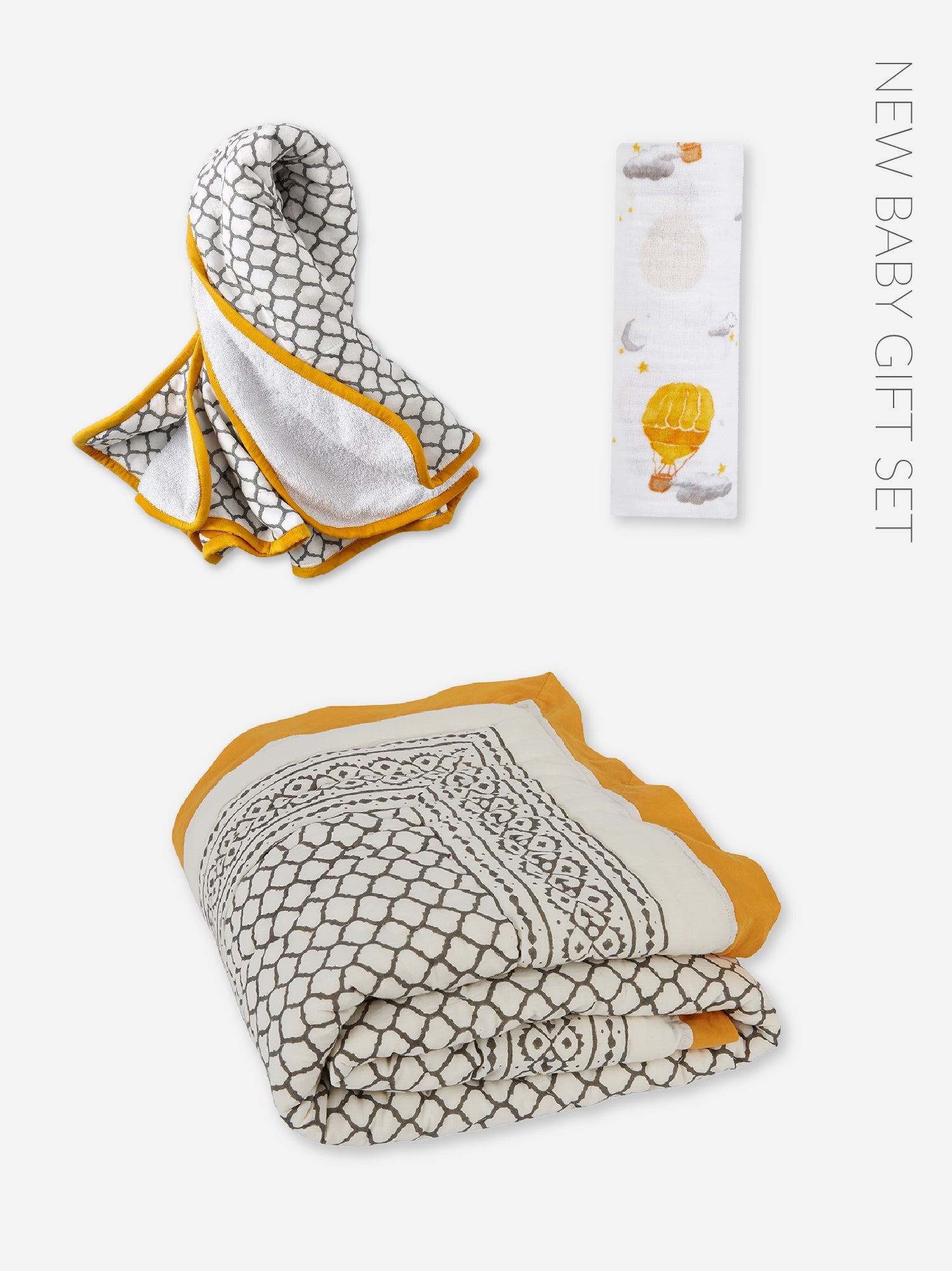 New Baby Gift Set - Yellow Mustard and Grey