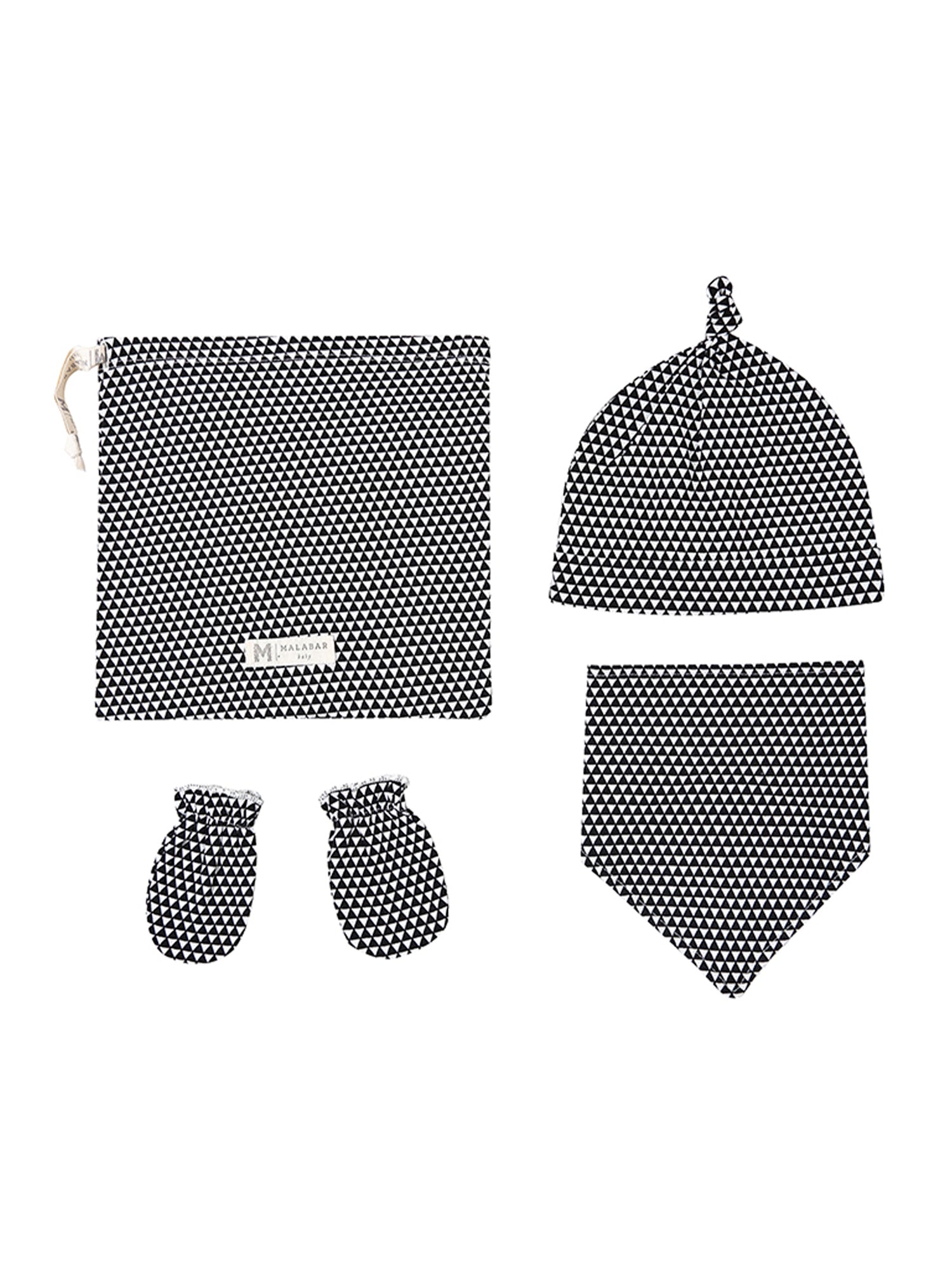 Organic Cotton Bandana Bib, Mitten, Hat Set - Greenwich