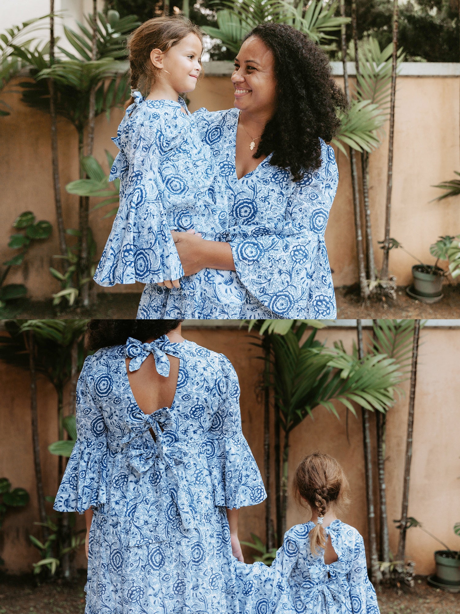 Twinning Set - Block Printed Dress - Blue Floral