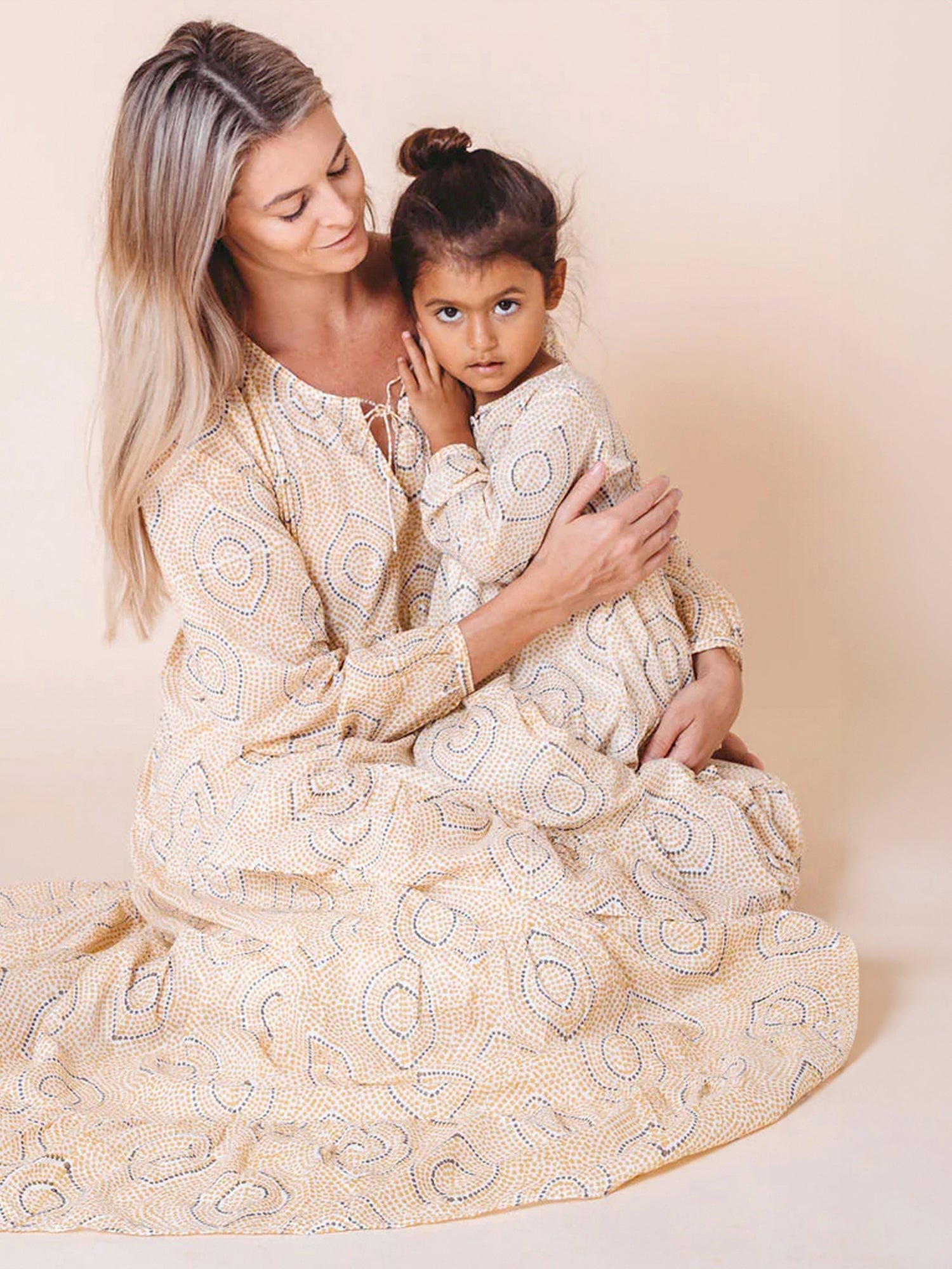 Twinning Set - Block Printed Kaftan Dress - Oia