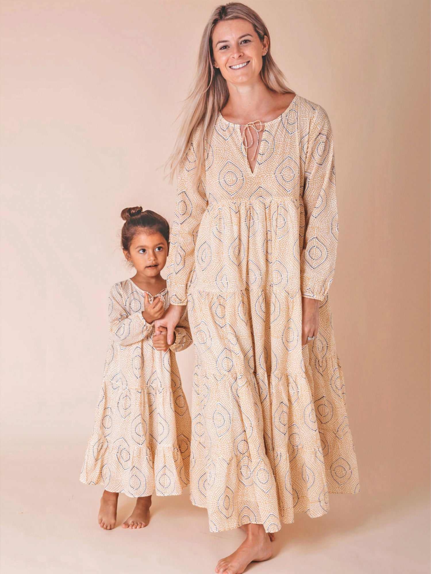 Twinning Set - Block Printed Kaftan Dress - Oia