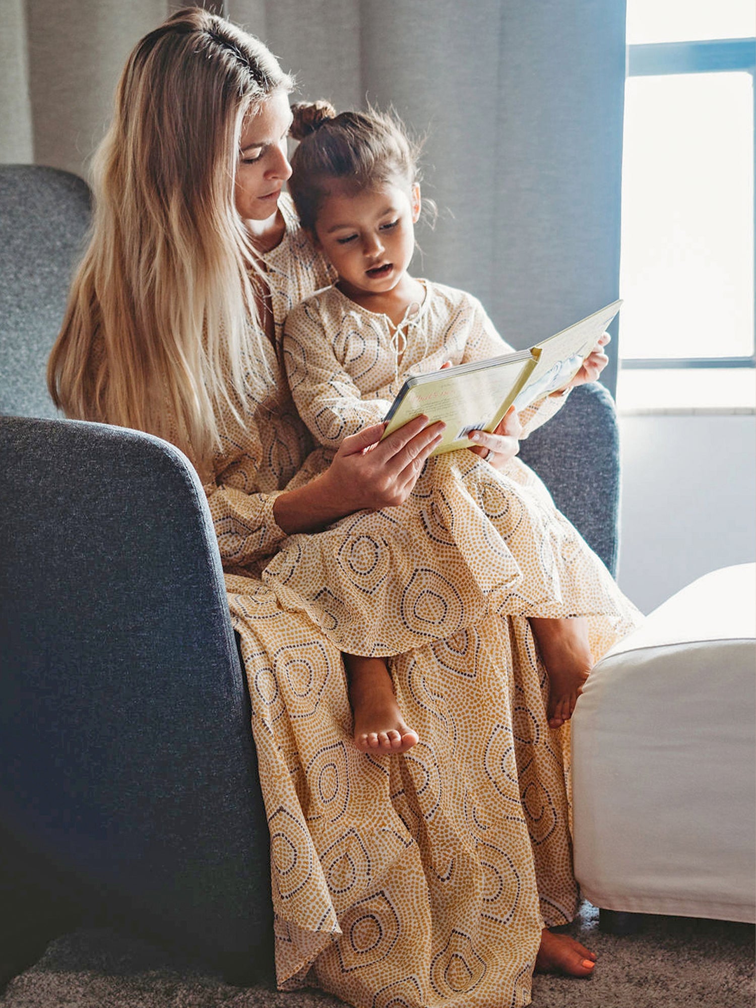 Twinning Set - Block Printed Kaftan Dress - Oia
