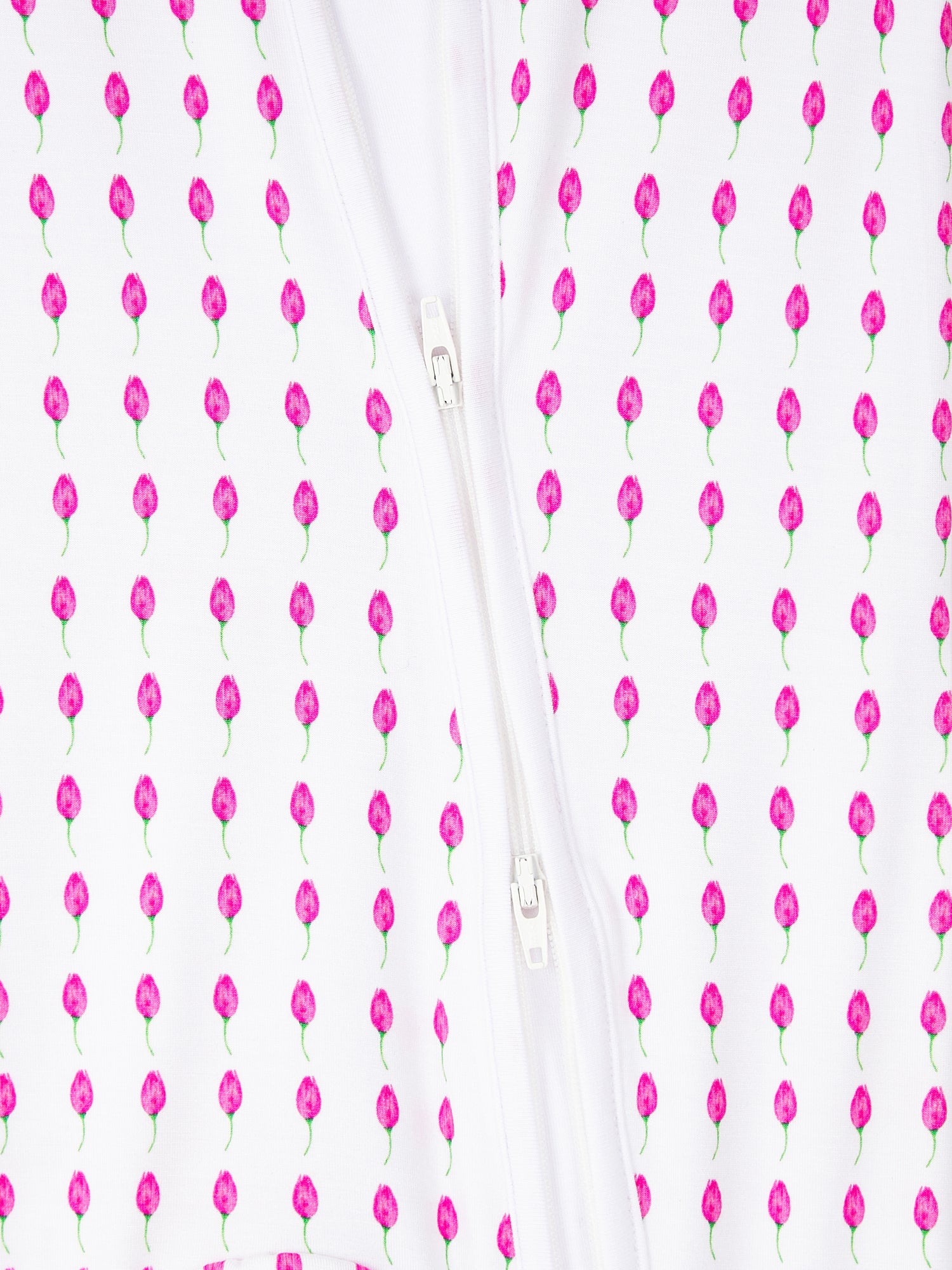 Lotus Bud print baby romper featuring playful ocean print, made from buttery soft bamboo cotton with a two-way zipper, foldover footie and mittens for warmth, eco-friendly dyes, and OEKO-TEX® Standard 100 certification. Perfect for newborns to 12 months, providing comfort, ease of dressing, and style for little explorers.