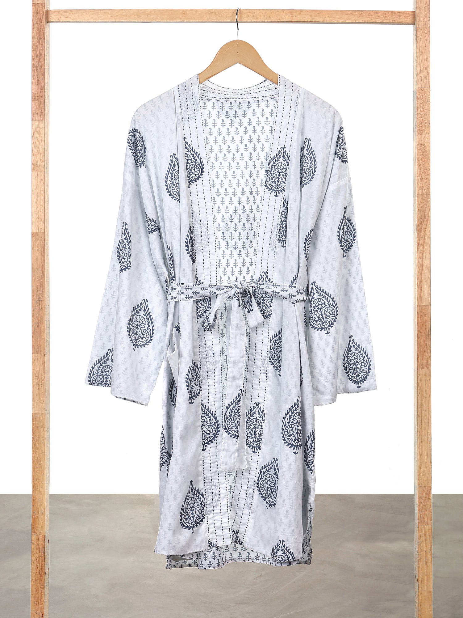 Women's Block Printed Blue Paisley Robe