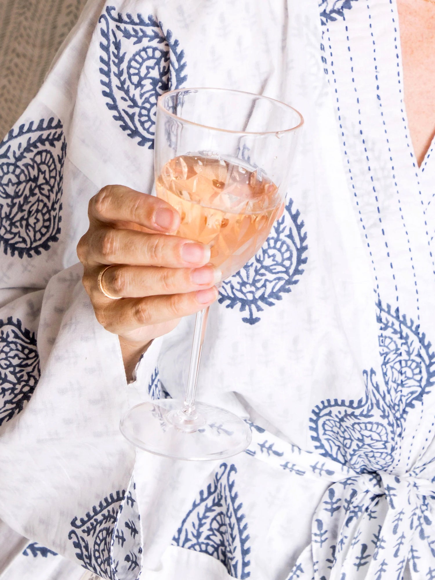 Women's Block Printed Blue Paisley Robe