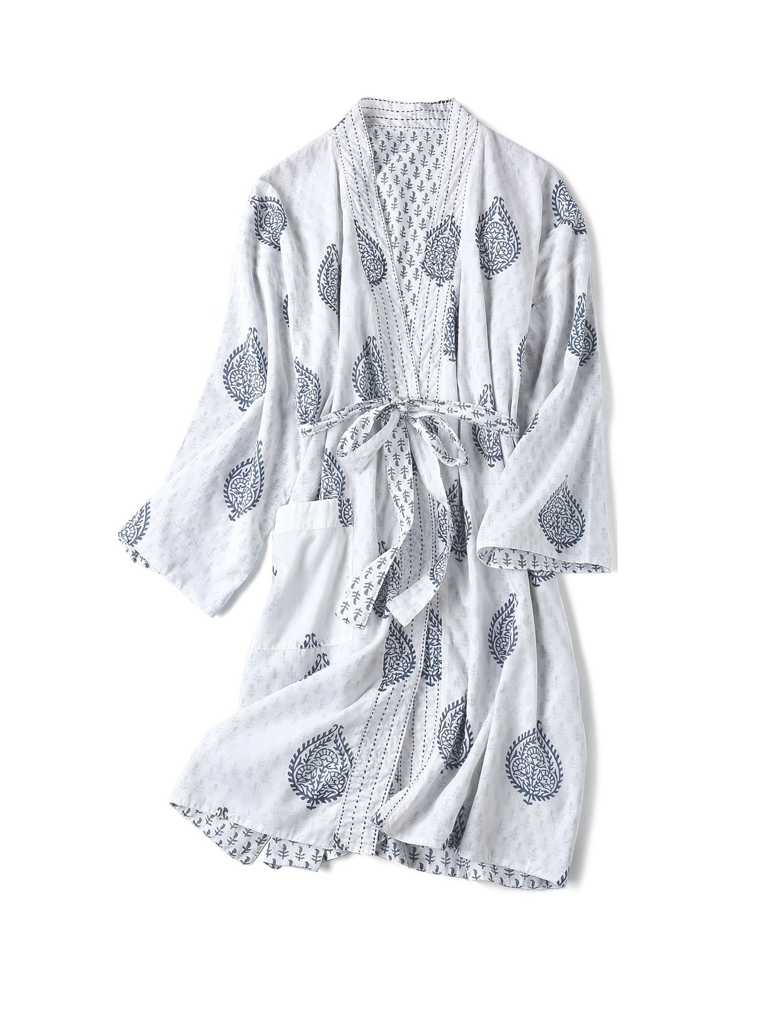 Women's Block Printed Blue Paisley Robe