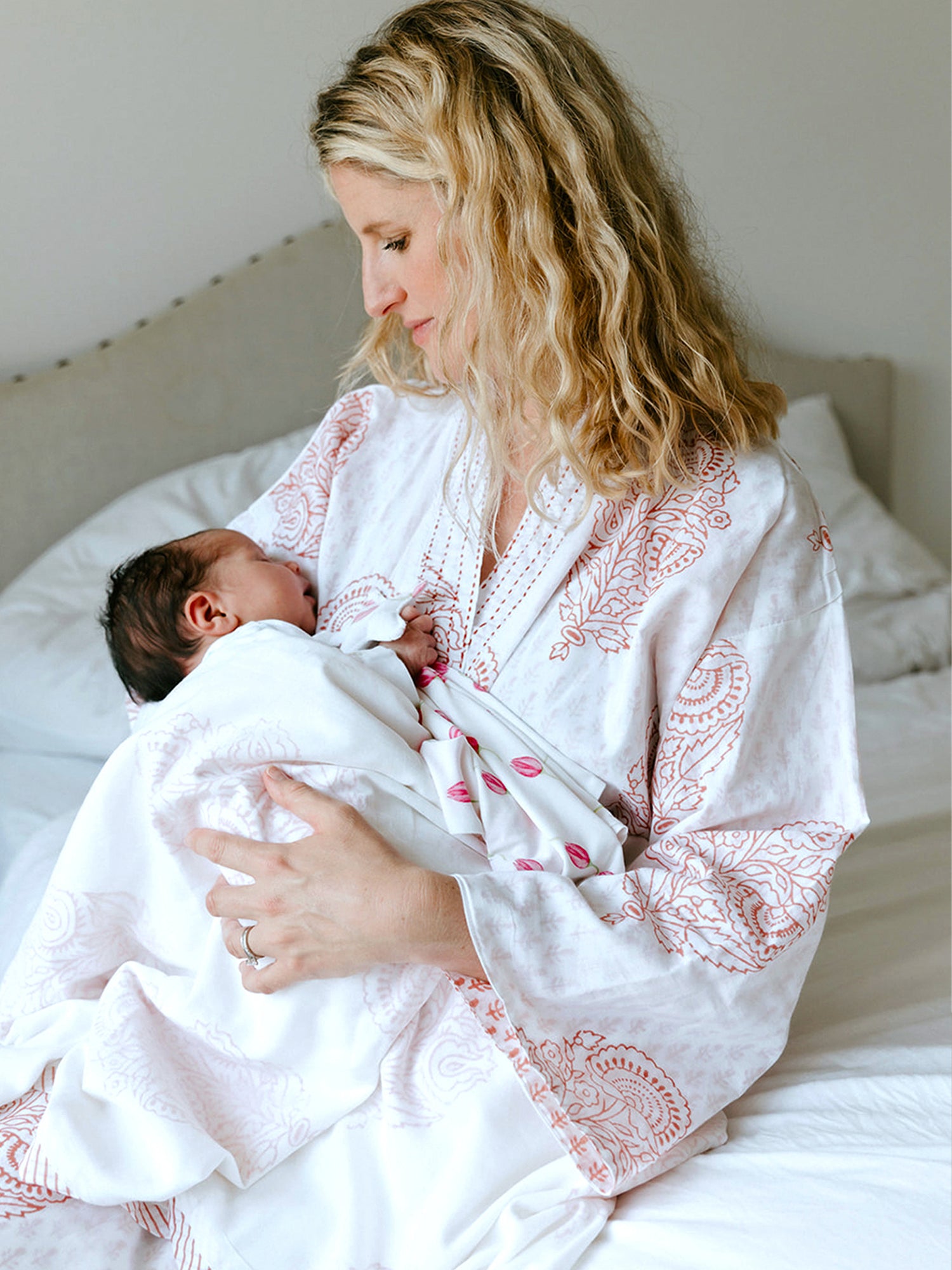 Women's Block-Printed Pink Robe