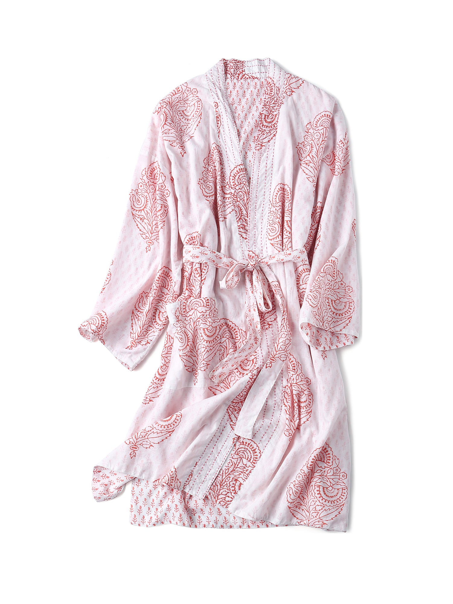 Women's Block-Printed Pink Robe