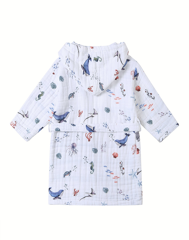 Kids Hooded Muslin Robe - Under The Sea