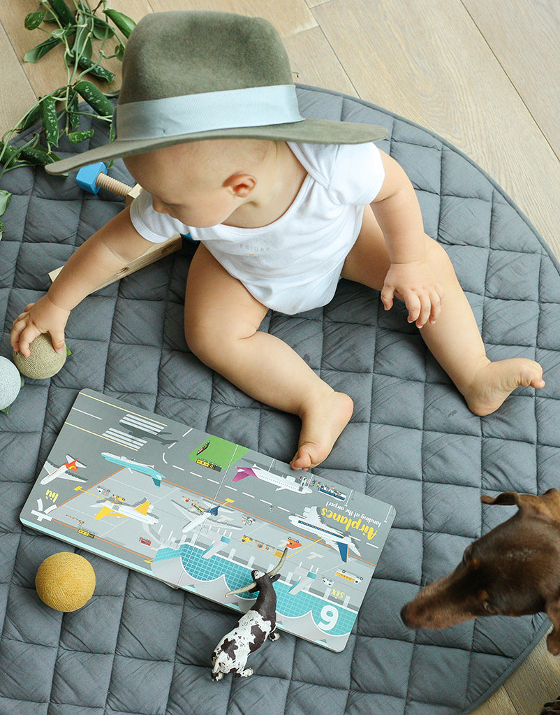 Malabar Baby | Handmade, Block Printed Tumble Mat | Slate Grey