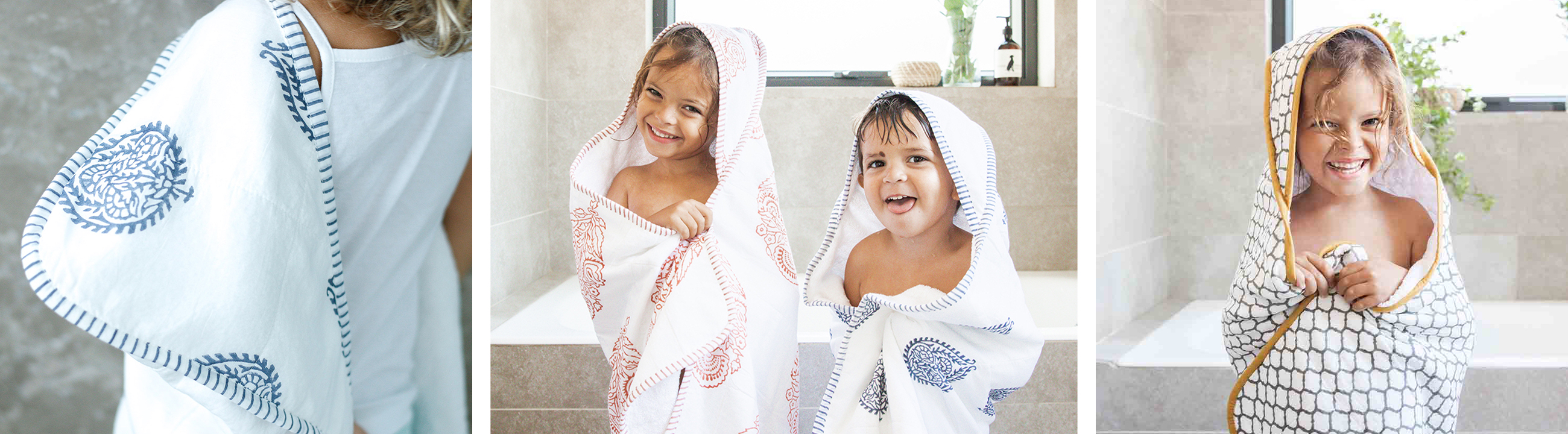 Siblings in Pink and Blue Matching XL Hooded Towels