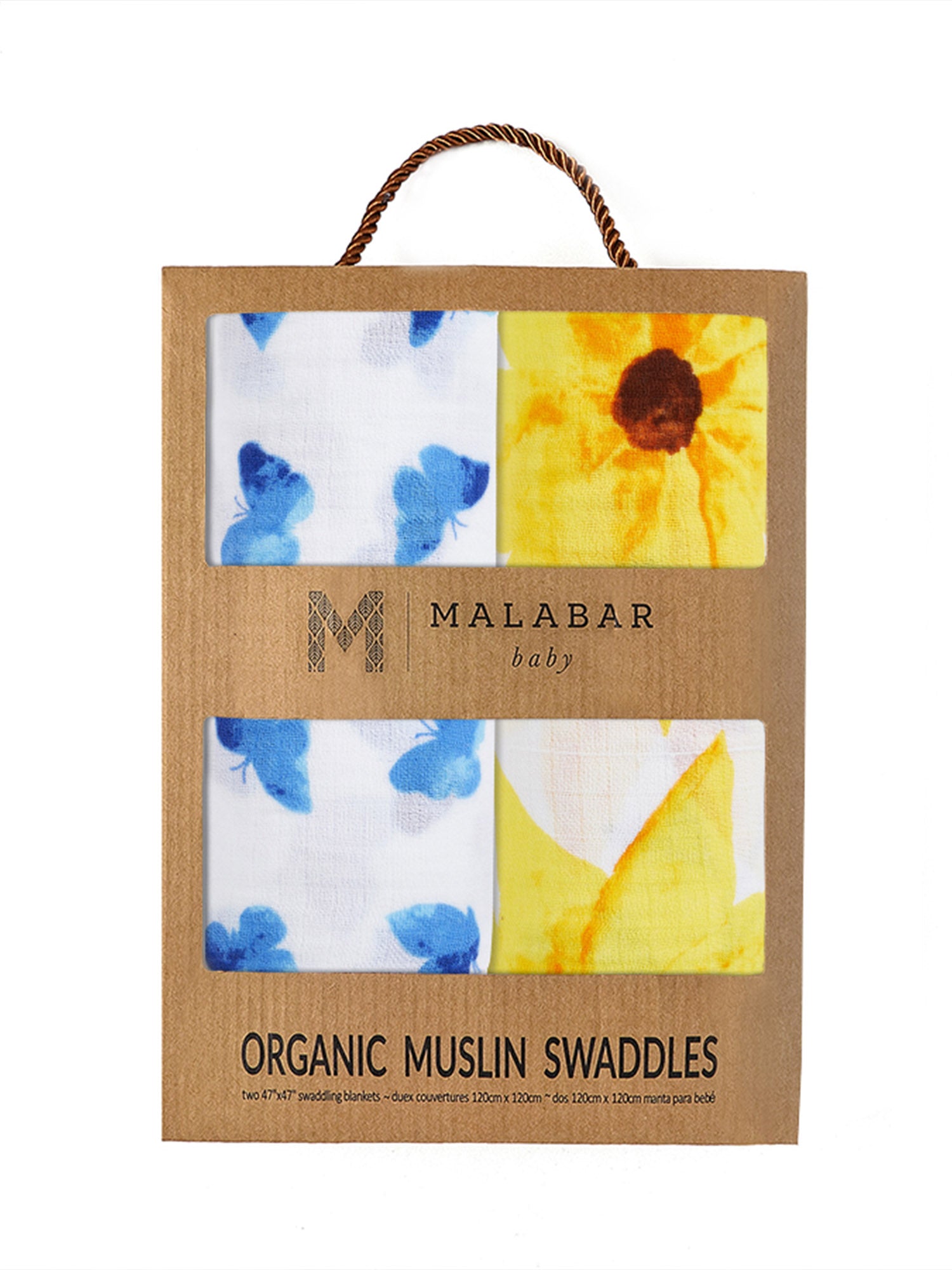 Organic Swaddle Set - Glowing Garden (Sunflower & Blue Butterfly)