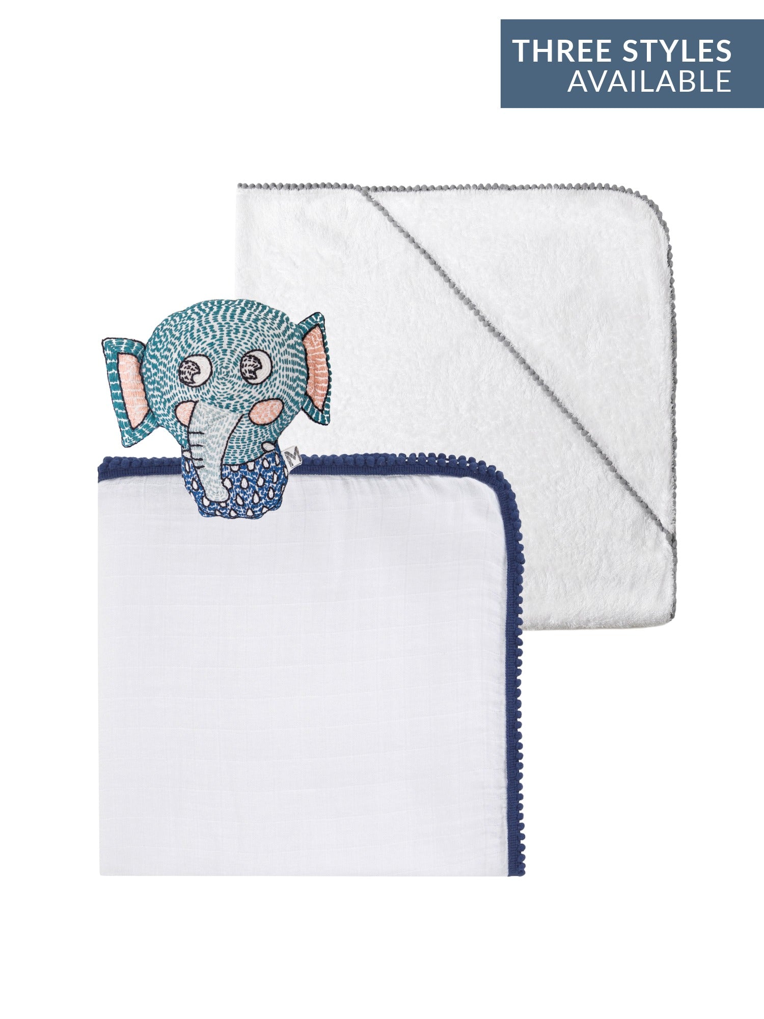 3 Pc Newborn Essential Set - Hooded Towel, Swaddle + Toy Rattle