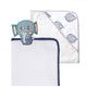 3 Pc Newborn Essential Set - Hooded Towel, Swaddle + Toy Rattle
