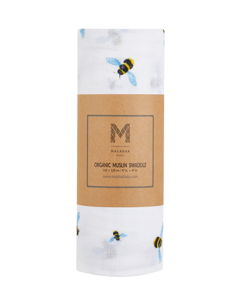 Malabar Baby Breathable Organic Muslin Swaddle Bee Baby Wrap