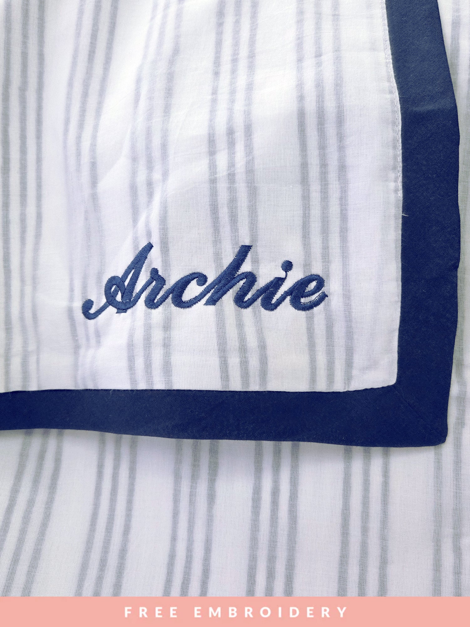 Beautiful block printed lightweight receiving blanket for newborns with free embroidery, crafted from soft and breathable fabric – perfect as a thoughtful baby shower gift or keepsake to cherish for years to come.