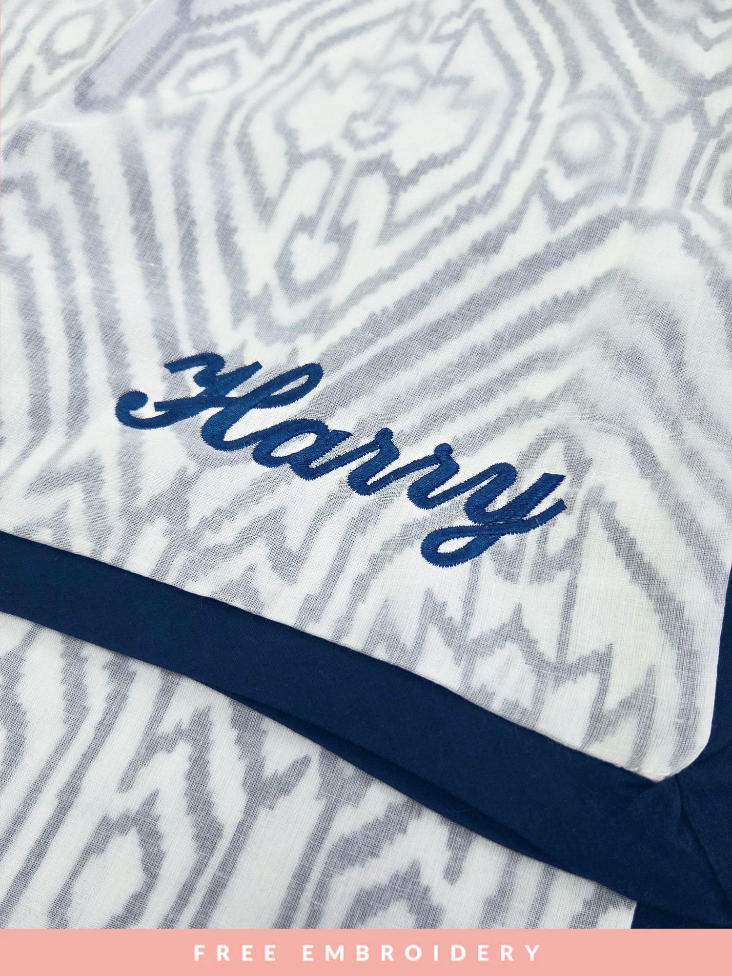 Beautiful block printed lightweight receiving blanket for newborns with free embroidery, crafted from soft and breathable fabric – perfect as a thoughtful baby shower gift or keepsake to cherish for years to come.
