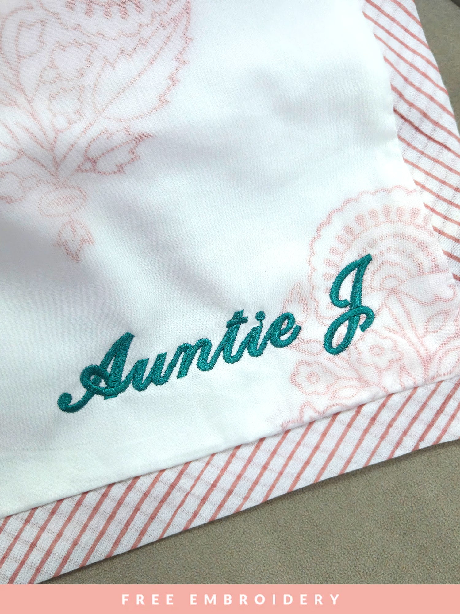 Beautiful block printed lightweight receiving blanket for newborns with free embroidery, crafted from soft and breathable fabric – perfect as a thoughtful baby shower gift or keepsake to cherish for years to come.