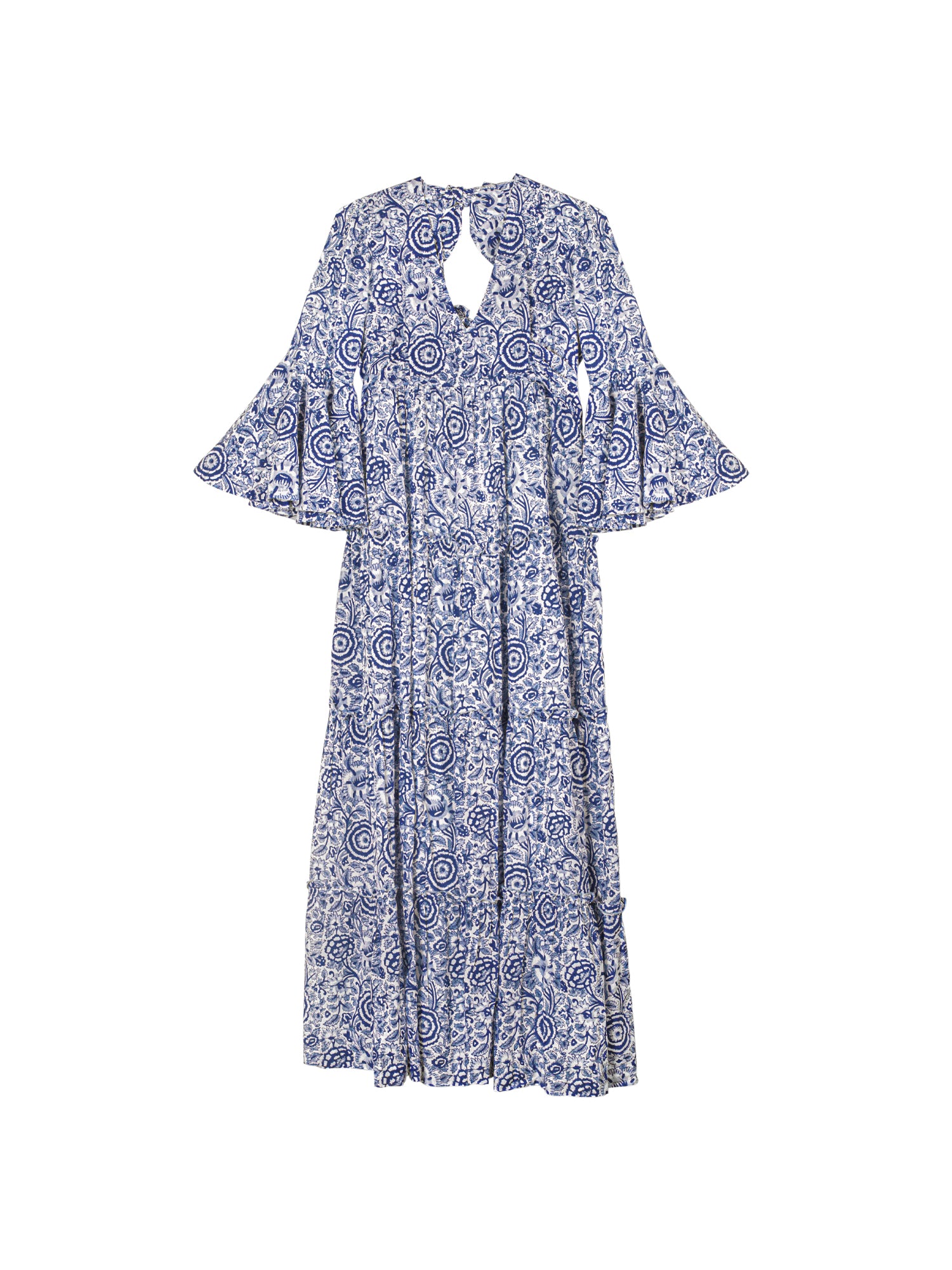 Block Printed Women's Dress - Blue Floral