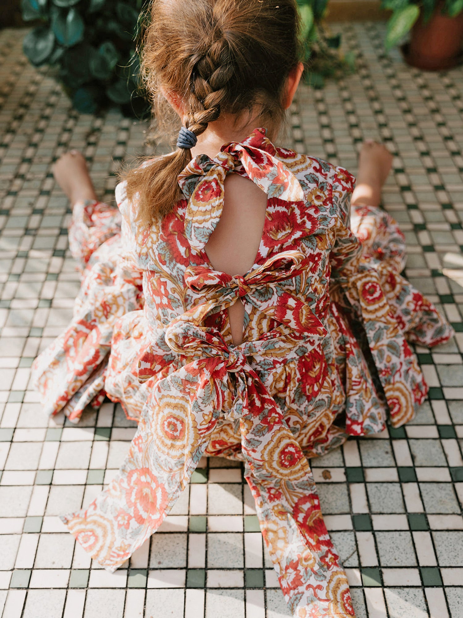 Block Printed Girl's Dress - Lucky Red Floral