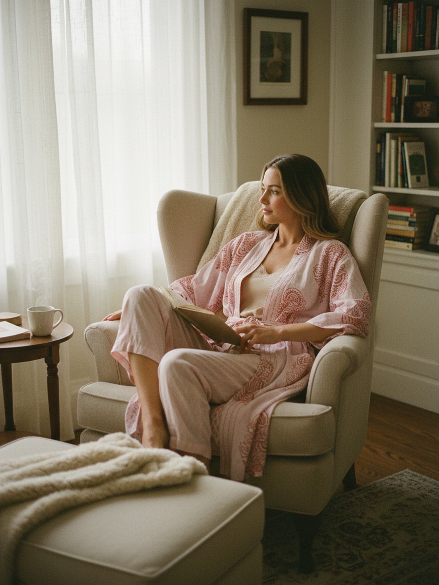 Women's Block-Printed Pink Robe