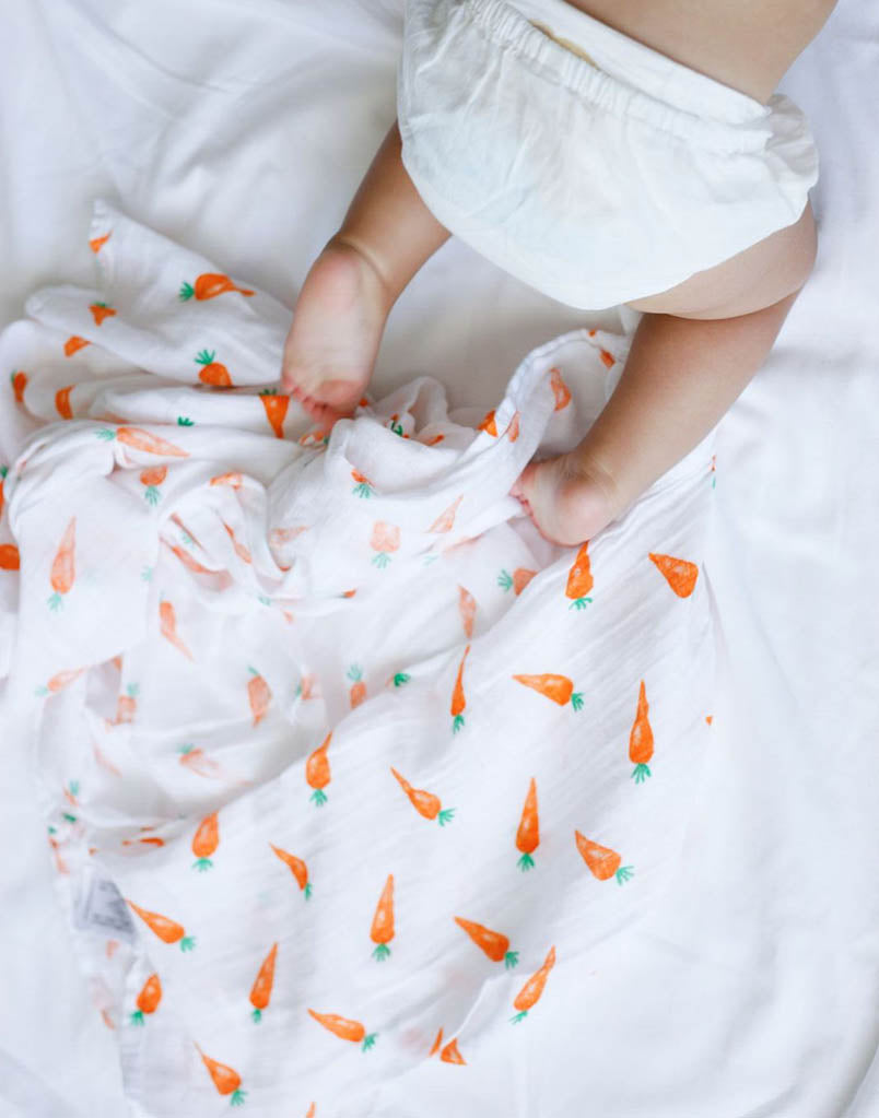 Malabar Baby | Breathable Organic Muslin Swaddle | Carrot Baby Wrap